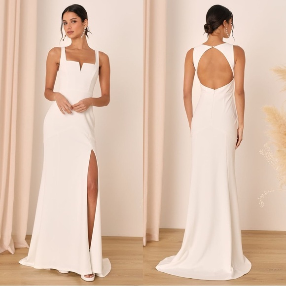 Size S - Lulus‎ Everlasting Promise White Notched Backless Mermaid Maxi Dress - Picture 1 of 6